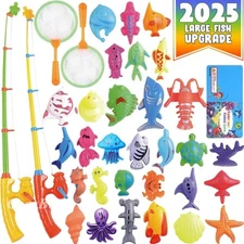 Multicolor Fishing Toy Set 30 Fishes Learning Game for Kids Bath Time Fun