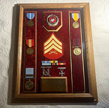 US Marine Corps Framed Shadow Box Display with Medals, Ribbons & Rank Insignia