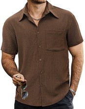 Mens Short Sleeve Button Down Striped Hawaiian Beach Summer Shirt with Pocket