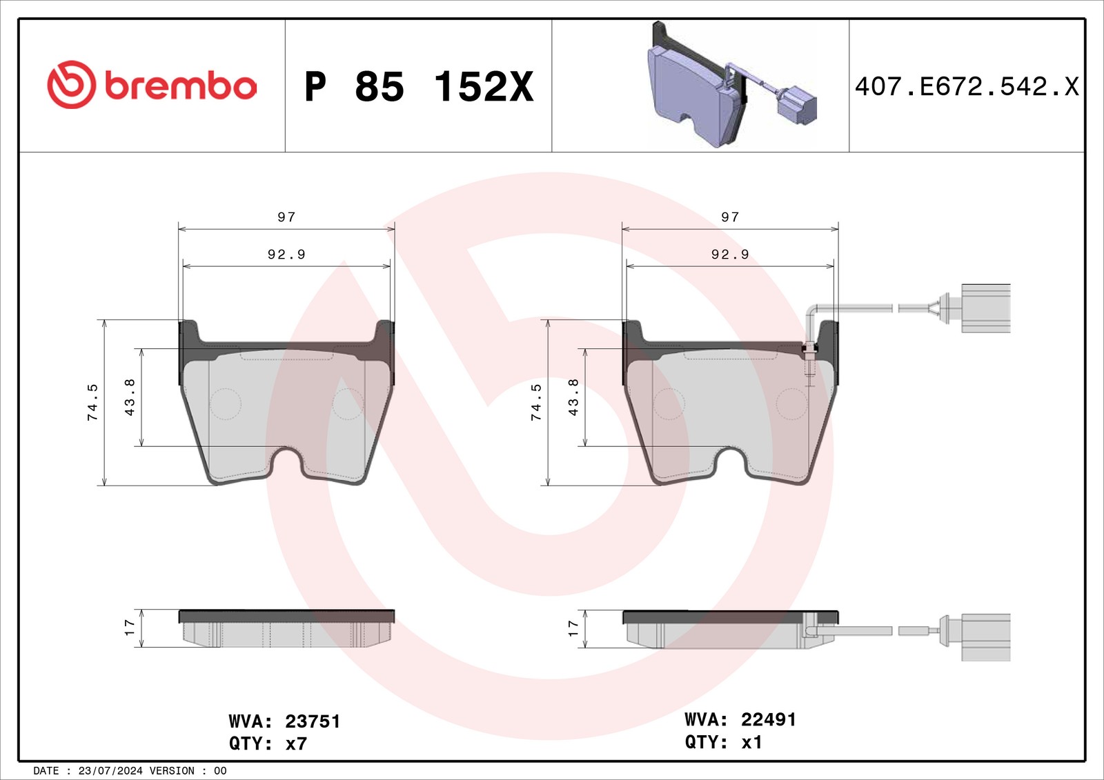 Brake Pads Set Front Brembo P85152X 8S0698151F 68353597AB 8U0698151F 8U0698151G - Image 22