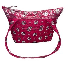 Vera Bradley Red Floral Bandana Quilted Large Shoulder Bag Purse Retired