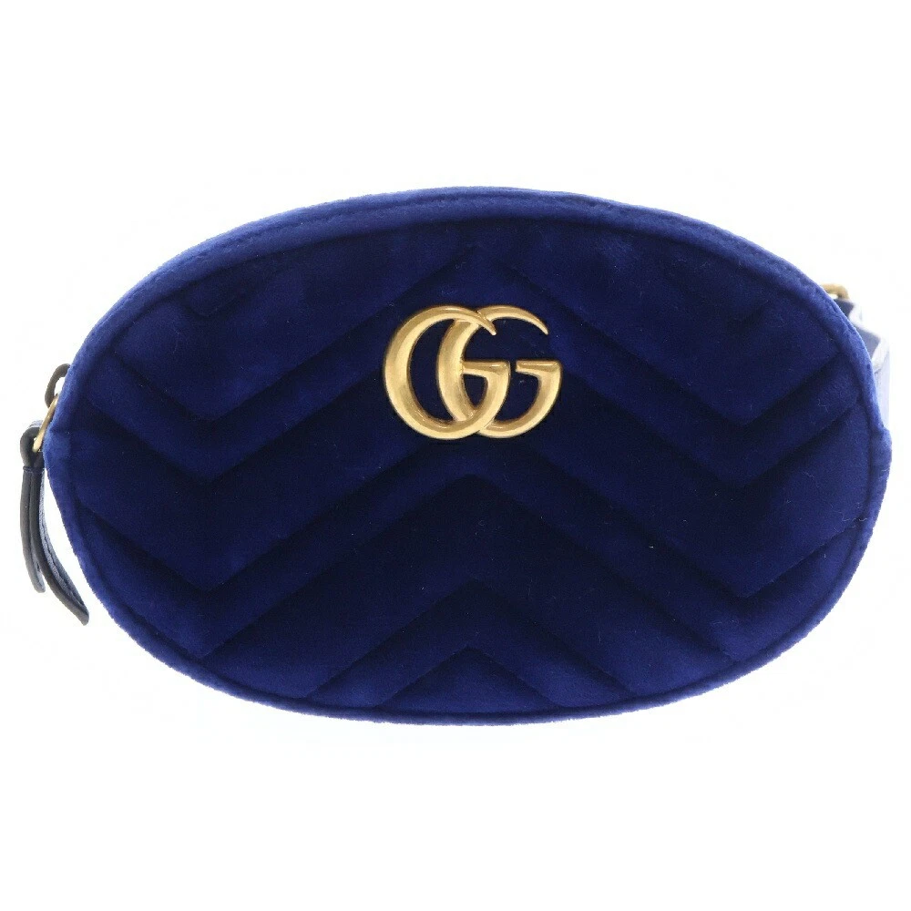 Gucci Gg Marmont sac taille velours corps bleu or quincaillerie 476434 état A