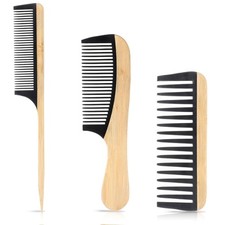 3 PCS Natural Handmade Bamboo Hair Combs Set, Bamboo Wide Tooth Comb Set Wide To