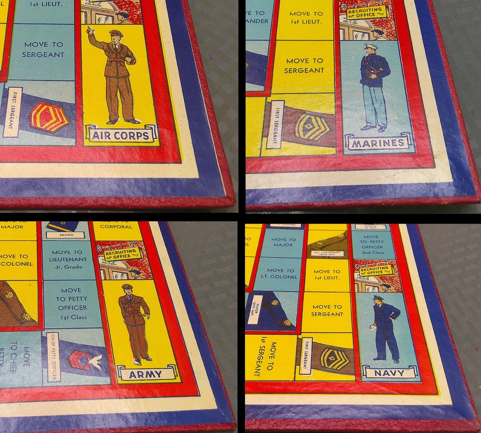 Vintage 1940s SALUTE Patriotic Military Branch Officer Insignia Board Game Flag - Image 3 of 4