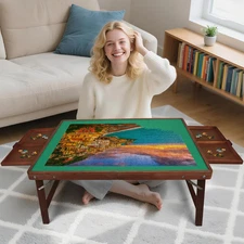 1500 Piece Puzzle Table with Legs, 35" X 26" Wooden Jigsaw Puzzle Board with Dra