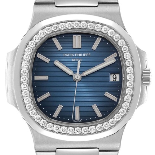Patek Philippe Nautilus White Gold Diamond Mens Watch 5713 Box Papers