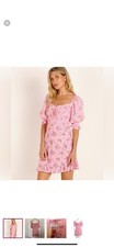 FAITHFULL THE BRAND NEW WITH TAGS Sage Mini Dress in Pink Juliette Floral Size 4