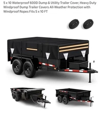 5 x 10 Waterproof 600D Dump & Utility Trailer Cover, Heavy Duty Windproof Dump 