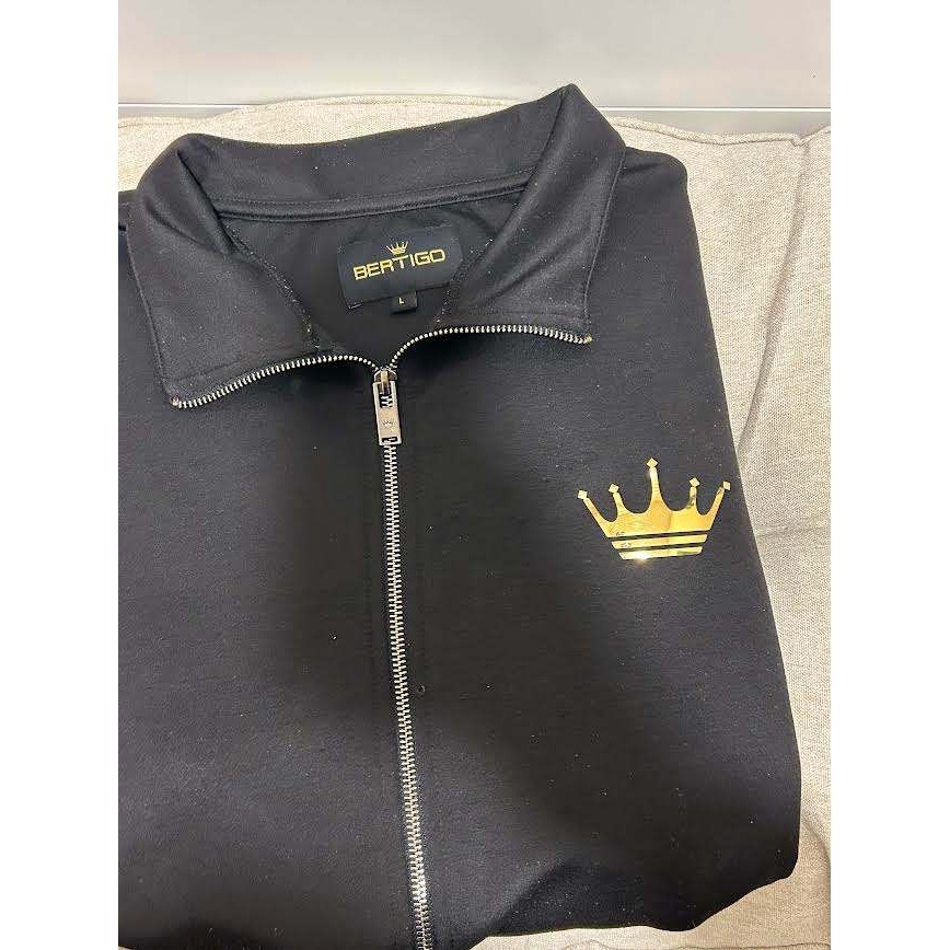 Bertigo Mens Full Zip Track Jacket Black Gold Crown Logo Mock Neck