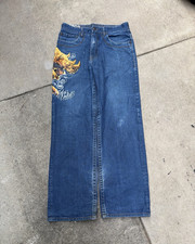early 2000s ecko Unltd. Men s Blue Medium Wash denim baggy bootcut fit