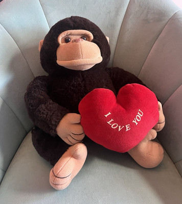 PEEKO Vintage 90er Gorilla Affe Orang-Utan weiches Plüschtier Herz I Love Toy