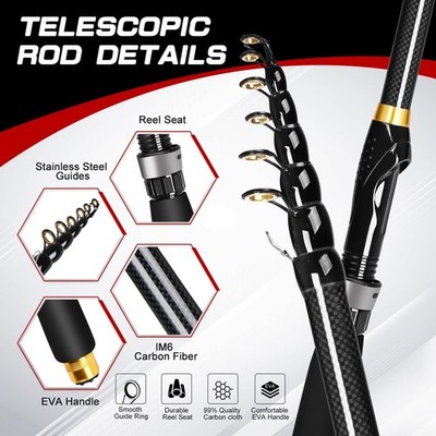carbon fiber 2.1m 6.89ft telescopic fishing rod 6.89ft Fishing Rod and Reel Combo, 2PCS Telescopic Carbon Fiber Fishing Rod,