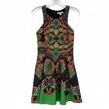 FARM Rio Black Green Red Paisley Mini Dress | XS Regular