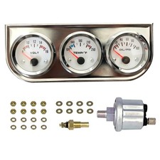 Chrome 3 in1 Triple Auto Gauge Meter Kit 52mm 8-16V Volt Meter 10... Fast Ship