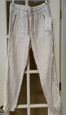 Athleta Cabo Linen Jogger Pants Women Sz 6 Light Gray Drawstring Zip Pocket NWT
