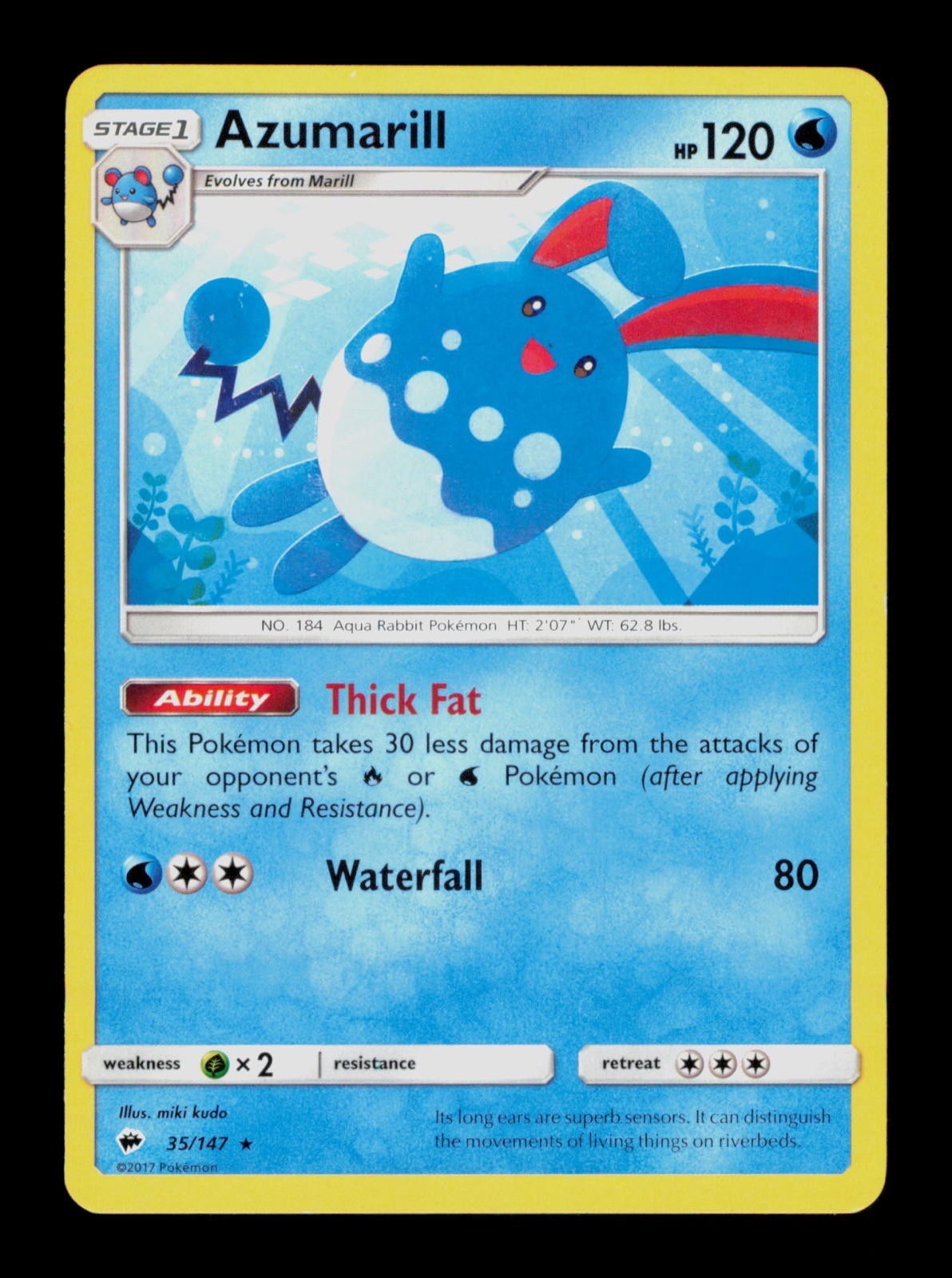 Azumarill 35/147 Pokemon Burning Shadows Played Trading Card TC