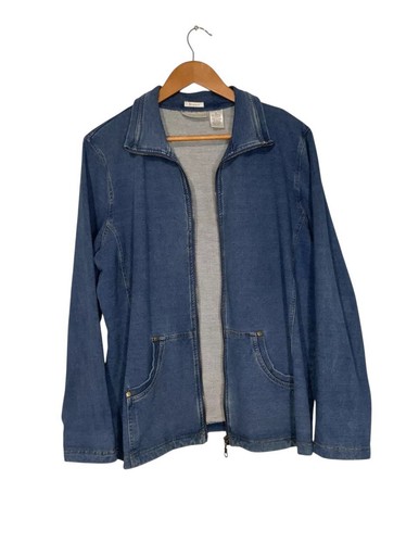 Draper’s & Damon’s Blue Denim Look Stretch Cotton Zip Up Jacket Pockets Coat - Picture 9 of 23
