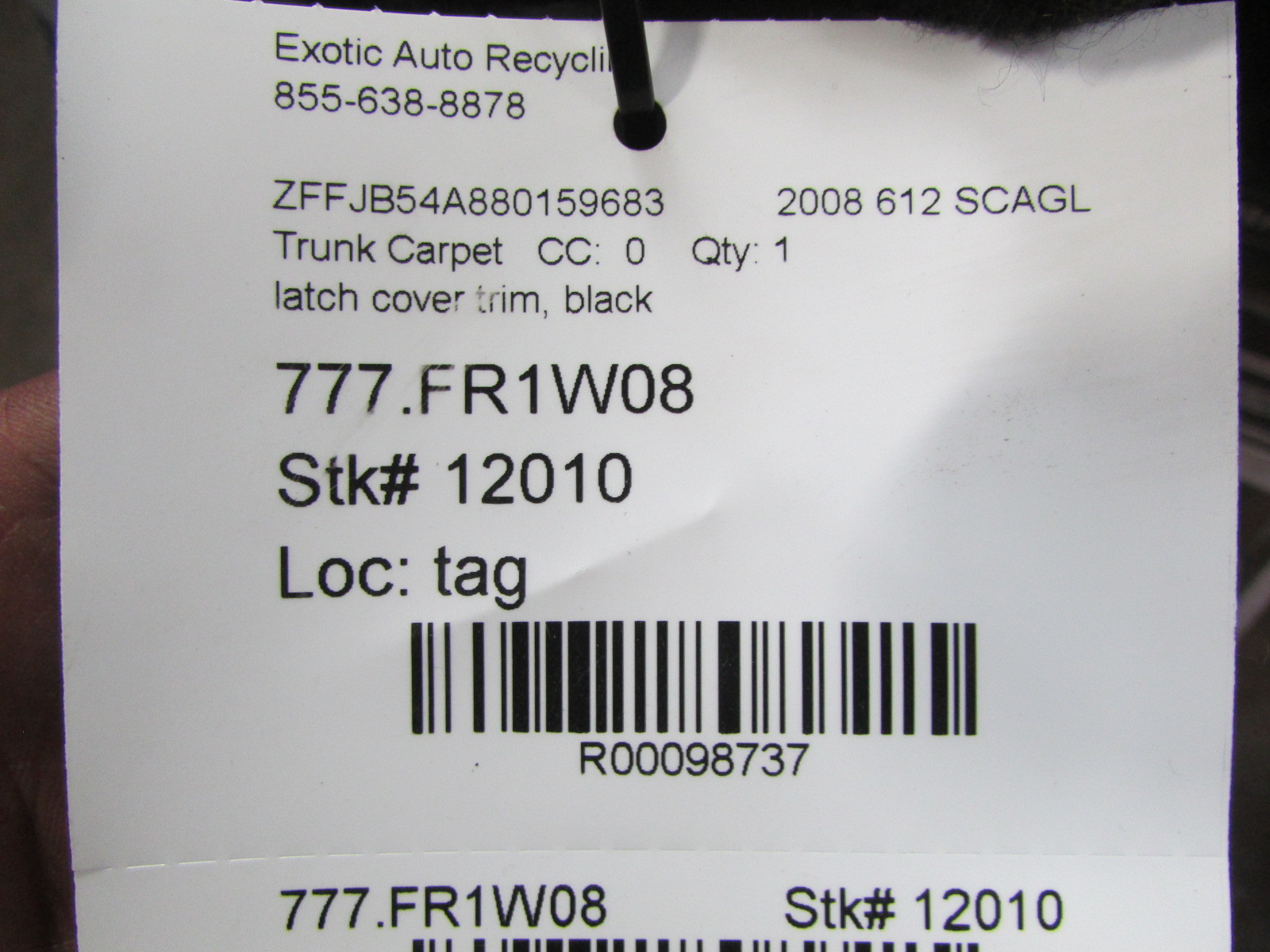 Ferrari 612 Scaglietti, Latch Cover Trim, Black, Used