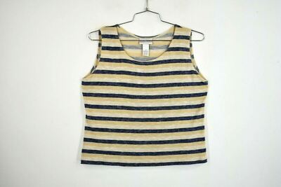 Drapers & Damons Tan & Blue Stripe Scoop Neck Sleeveless Shirt Stretch Size 14