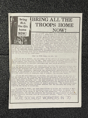 VINTAGE LEAFLET PEACE MOVEMENT Anti War 1970 Political Handbill Vietnam War GIs