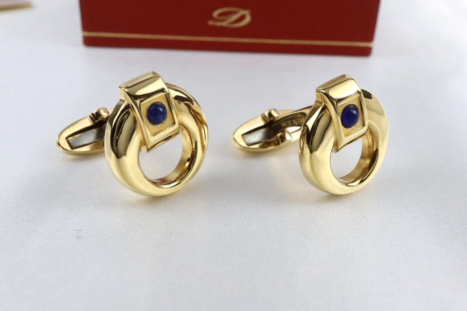 S.T. Gemelos Dupont Metal Tono Dorado con Piedra Azul Hechos en Francia con Caja y Certificado de Autenticidad Foto 2 de 4