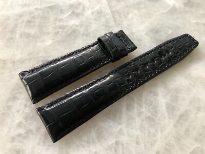 21mm/18mm Black Alligator Crocodile Embossed Leather Watch Strap Band