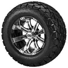(4) Golf Cart 22x10-12 Trail Fox A/T Tires on 12x7 Black/Machined Tempest Wheels