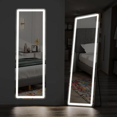 64''x21'' LED Full Length Floor Mirror, Dimmable 3-Color Wall Mounted/Stand