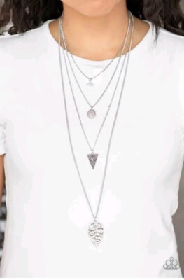   Paparazzi: Grounded In Artifact ~ Silver Necklace w/ Earrings. 