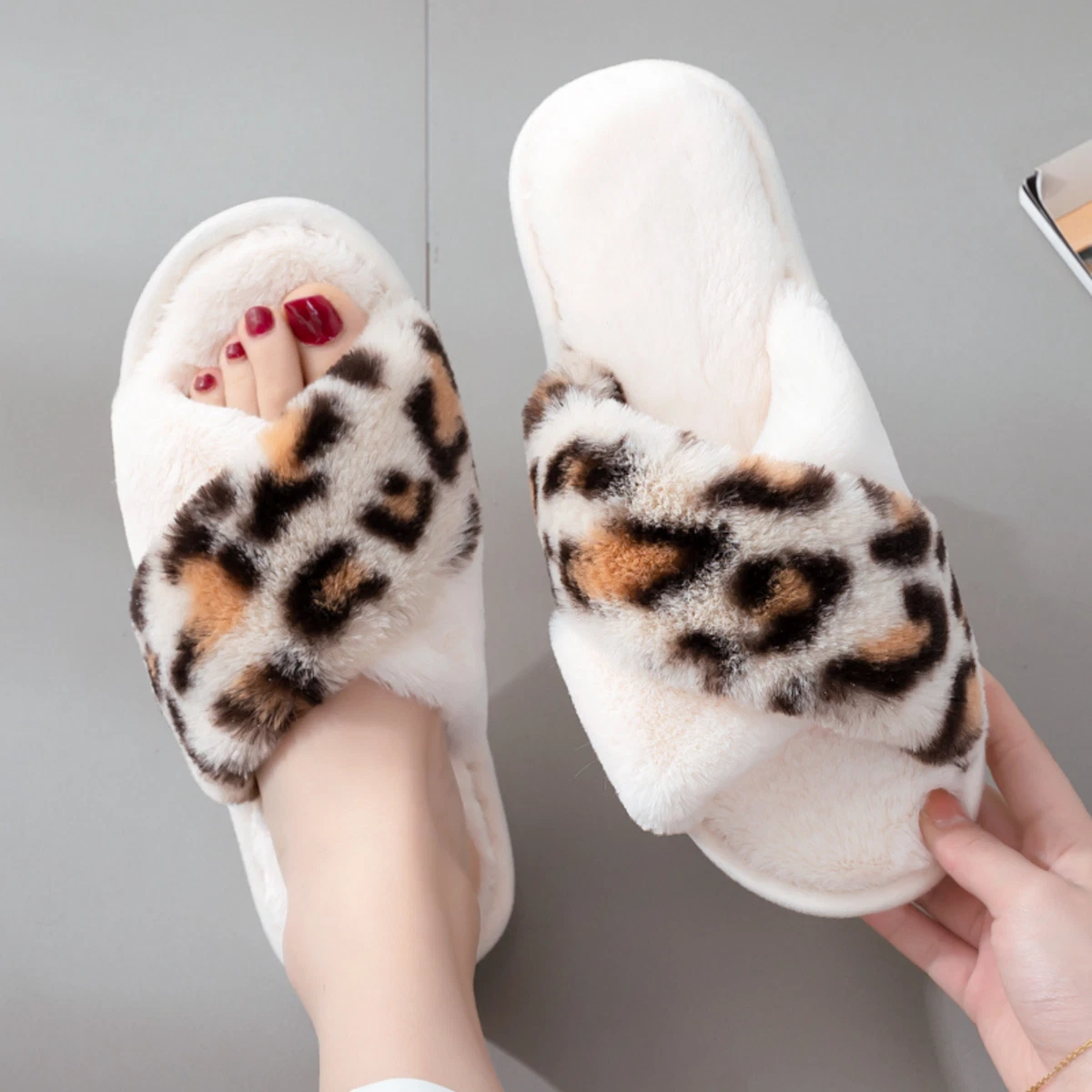 Fluffy cross slippers sale