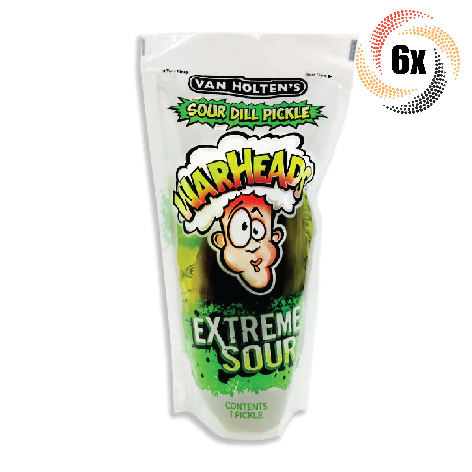 6 пакетиков Van Holtens Warheads Extreme Sour Jumbo с укропным маринадом в пакетике 5 унций 3890₽