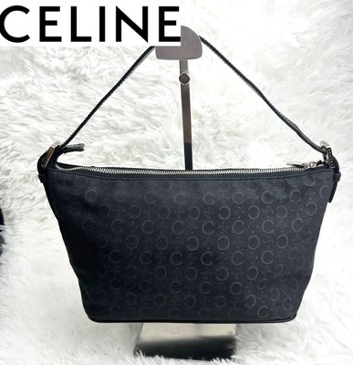 Authentic Celine Accessory Pouch Handbag C Macadam Triomphe Canvas Leather Black