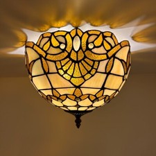 Tiffany Style Ceiling Lights Fixture Gold Stained Glass LED Bulbs 8"H 12"W 12"D