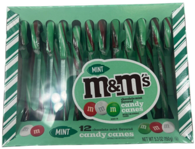 M&M's Chocolate Mint Flavored Candy Canes 12 Count LIMITED EDITION