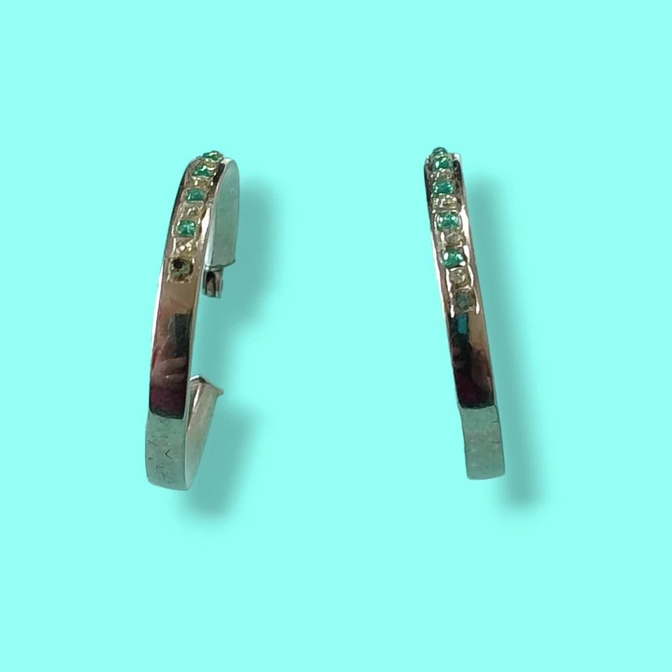 Sterling Silver Blue And White Crystal Glass Hoop Earrings Pierced Ears - Image 2 of 4