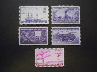 1944 US WWII Commemorative Stamp Set #922-926 - MINT Never Hinged (MNH), Full Gum