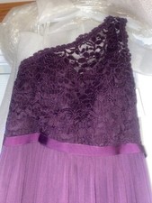 David  s Bridal long one shoulder lace dress, color Plum