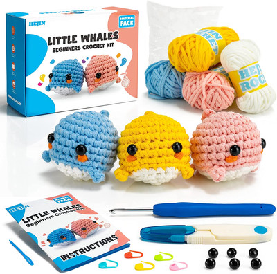 Beginner Crochet Kit, Crochet Kits for Kids and Adults, 3PCS Crochet Animal Kit