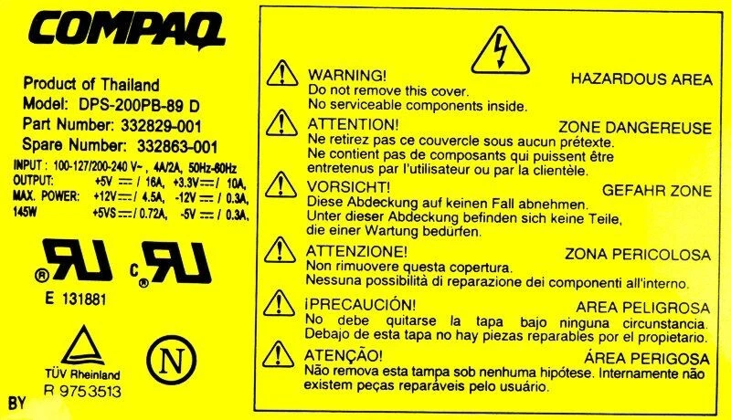 Power Supply Compaq 332863-001 332829-001 145WATT ATX 20-PIN DPS-200PB-89 D - Image 3 of 3