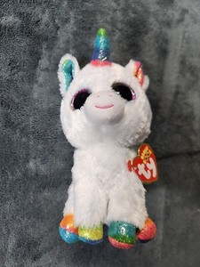 Ty Beanie Boo Pixy White Rainbow Unicorn Glitter Eyes Plush Stuffed Animal
