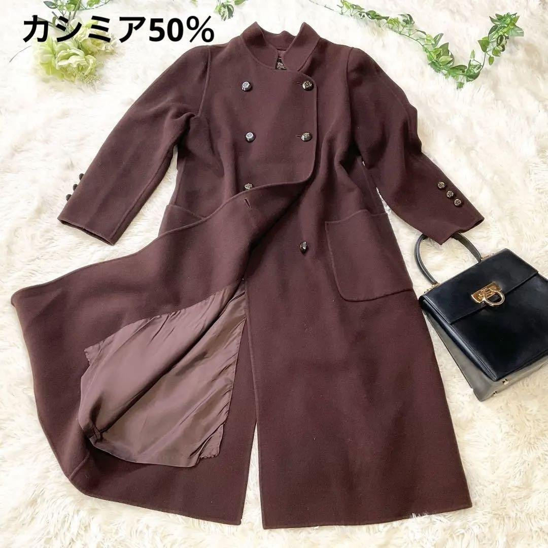 ジャケット・アウター vintage cashmere double long coat Womens Brown Cashmere Double Long Coat Size M High Quality
