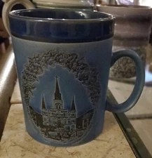 New Orleans French Quarter Souvenir Blue Matt Glossy Ceramic Glaze Cup Mug