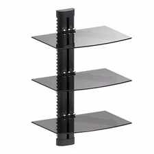 3 TIER GLASS SHELF WALL MOUNT UNDER TV CABLE BOX COMPONENT DVR DVD BRACKET 