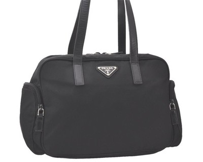 Authentic PRADA Vintage Nylon leather Shoulder Hand Bag Purse Black 582AA