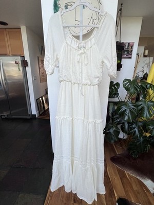 1970s Vintage Roberta Of California Lt Cotton  Gauze Boho Peasant Dress Sz 5 ￼