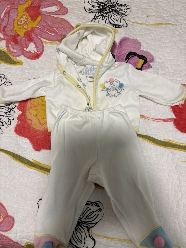 Vintage Rattles Baby 2 Piece Hooded Snap Top and Pants Set  0-6 Months