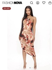 Fashion Nova Ellis Ruched Midi Dress - Rust/combo Large