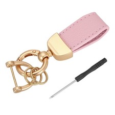 Car Key Chain Ring Clip 3.35" Leather Keychain Key Fob with D Ring, Pink