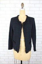 IRO Wonderous Black Cotton Blend Textured Frayed Open Jacket Womens 40