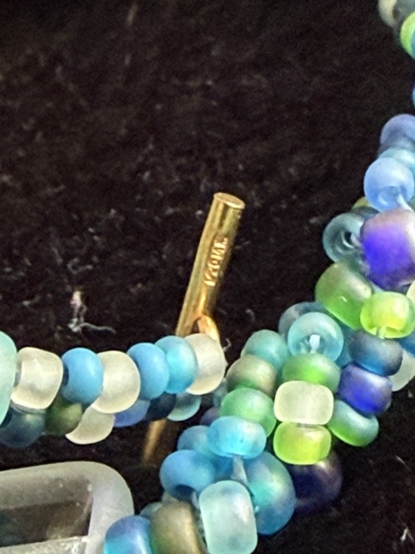 14K Gold Filled Blue-Green Seed Bead Necklace Bracelet & Earring Set 20.5”